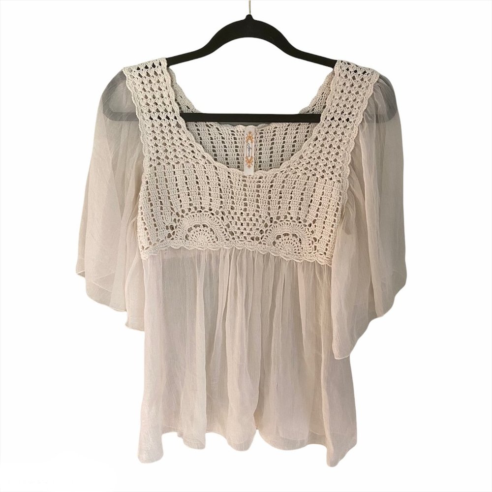 Crochet Sheer Top with Butterfly Sleeves